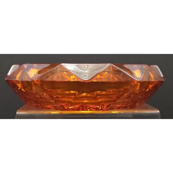 Viking Ashtray VTG Persimmon Orange Diamond Point 8 1/2" Heavy - Picture 6 of 10